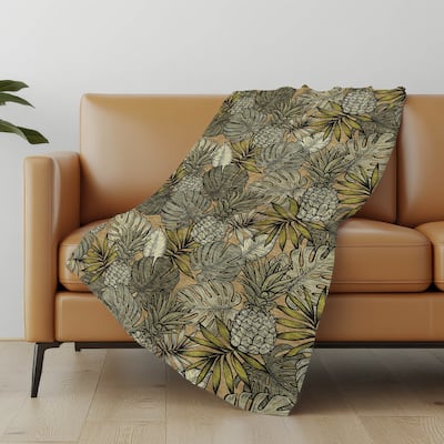 Premium Machine Washable ASB206 Palm Leave Sherpa Throw Blanket