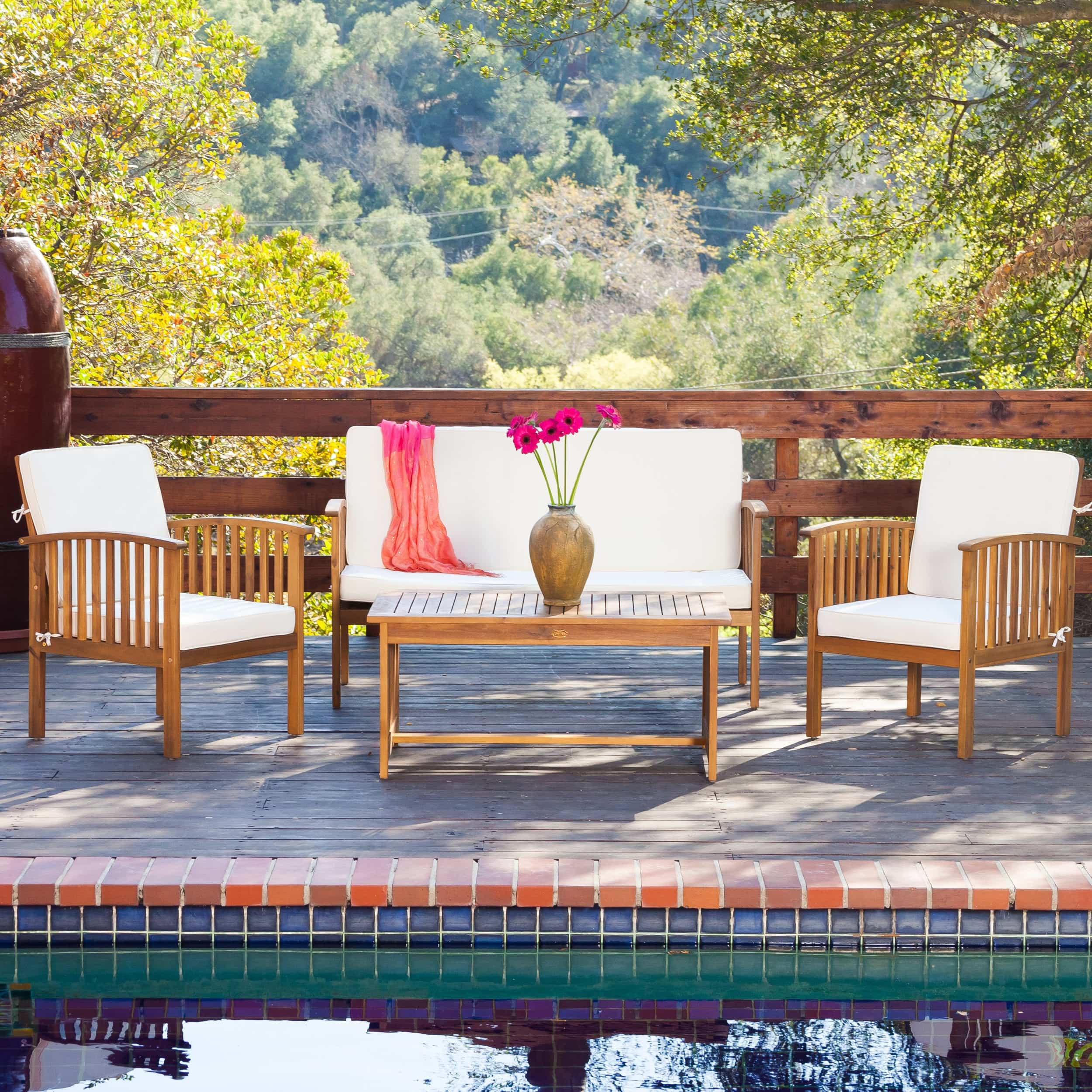Christopher Knight Home Carolina 4-Piece Outdoor Acacia Sofa Set - Stylish & Cozy Patio Seating