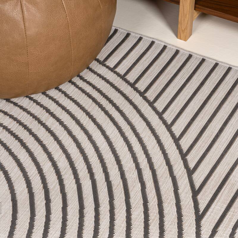 JONATHAN Y Reversible Zana Mid-Century Modern Curve Stripe Machine-Washable Dark Gray/Cream Indoor/Outdoor Area Rug