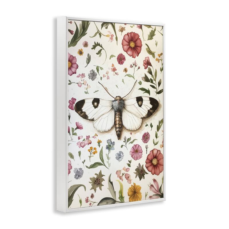Stupell White Moth & Botanicals Framed Giclee Art Design By The Dutch Lady