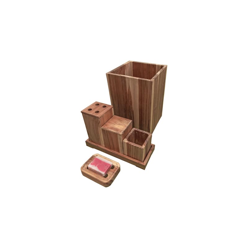 8 Piece Teak Wood Fully Assembled Bathroom Amenities Accessories Set