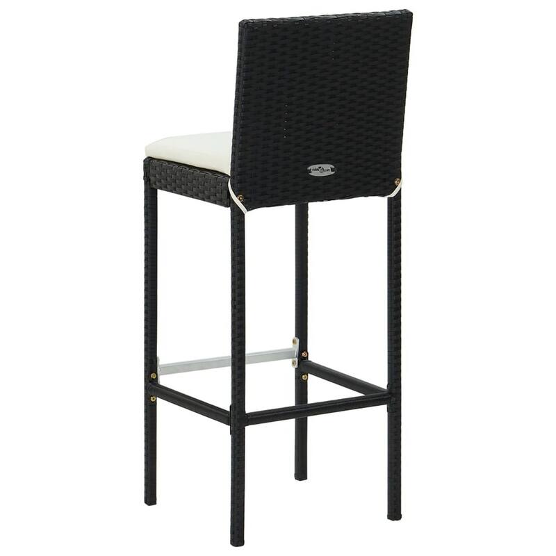 Nyra Garden Barstool Chair Set of 4, White Cushions, Black Rattan