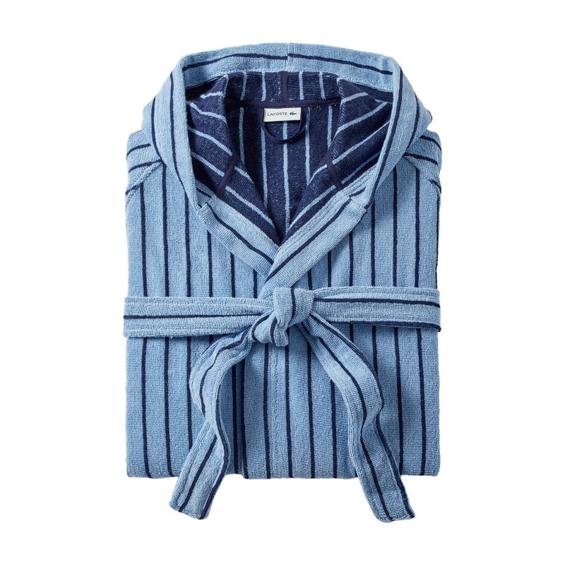 Lacoste Centre Mark Cotton Jacquard Stripe Unisex Bathrobe