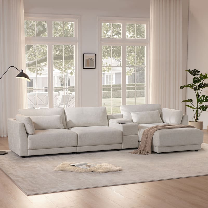 Modern L-Shaped Modular Sectional Sofa with Storage Console and USB Charging by Harper & Bright Designs - Beige