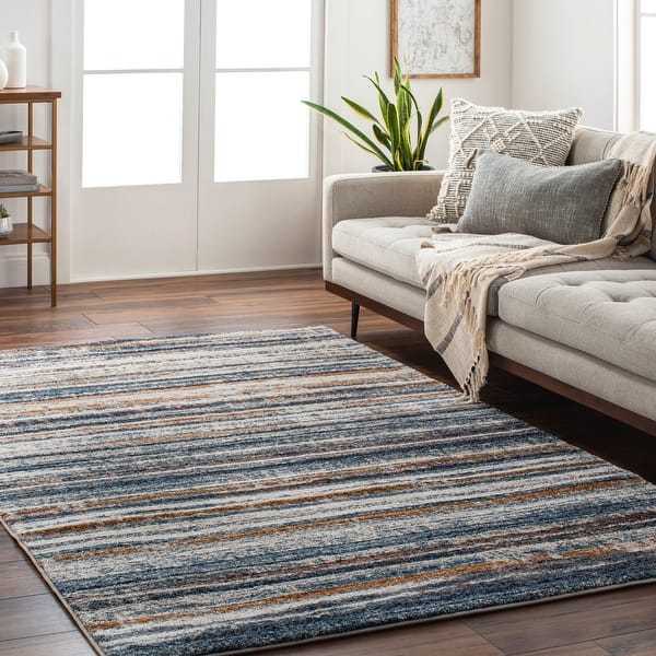 slide 2 of 7, Corra Rustic Stripes Plush Area Rug 2' x 3' - Brown/Blue