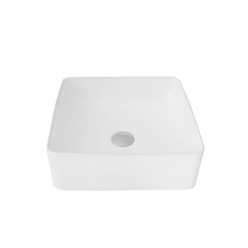 STYLISH 14 1/2 inch Square Porcelain Bathroom Sink - 14 1/2" x 14 1/2" x 5"