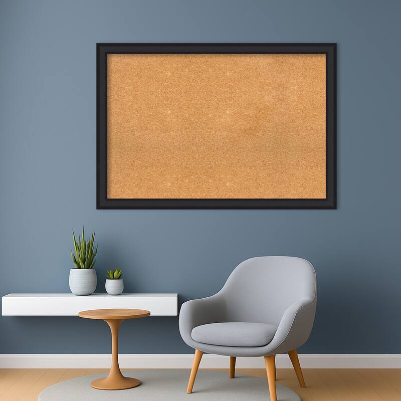 Oliver Black Narrow Wood Framed Cork Board - Bulletin Board, Organization Board, Pin Board