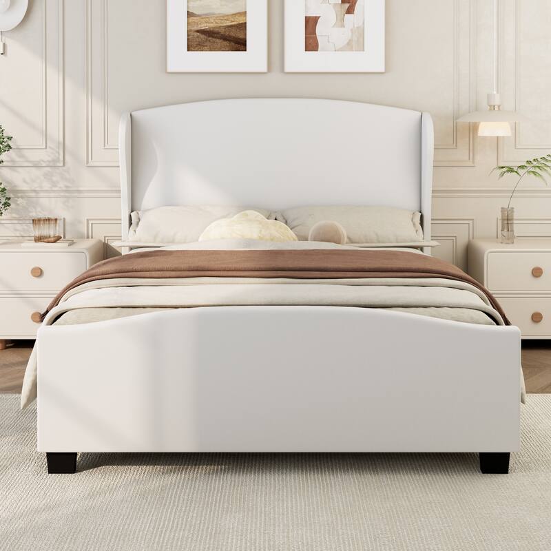Roomfitters Full/Queen/King Size Upholstered Bed, Wingback Linen Frame, 51" High Headboard, No Box Spring Needed