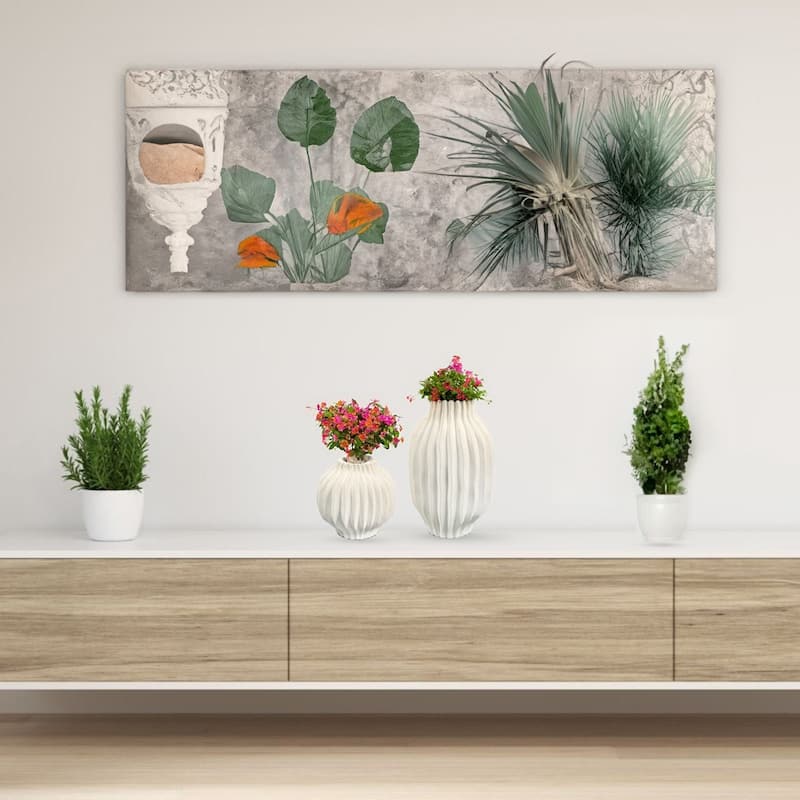 White Set of 2 Vertical Grooved Squat and Oblong Ceramic Table Vases