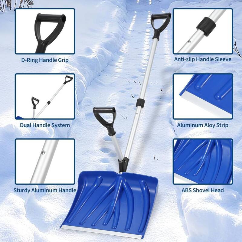 18" Wide Lightweight Snow Pusher Ergonomic Snow Shovel for Driveway, Walkway