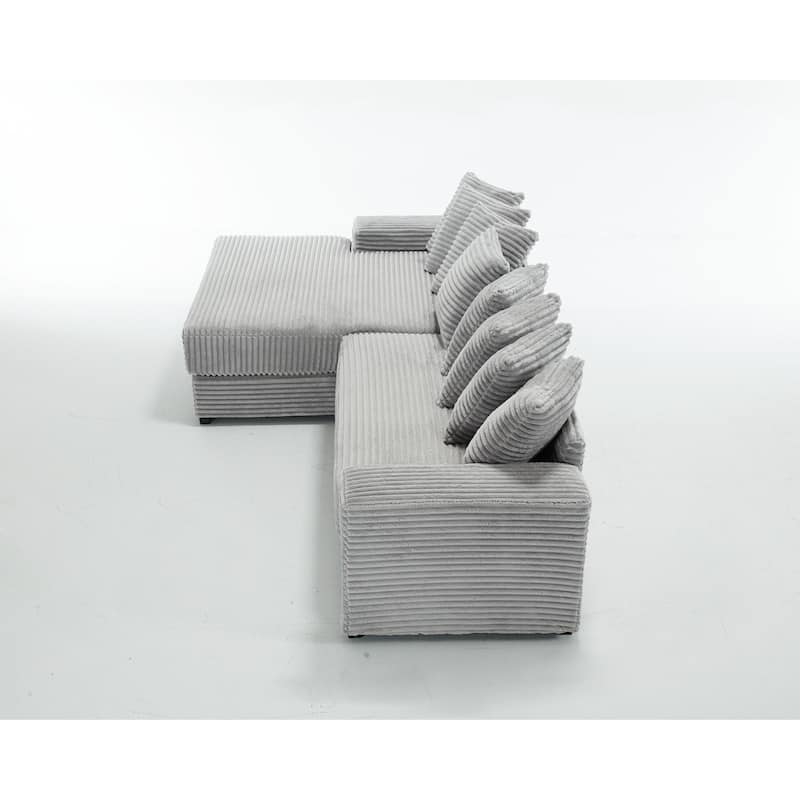 111" Corduroy L-Shaped Sectional Sofa (Left Chaise, 8 Pillows)