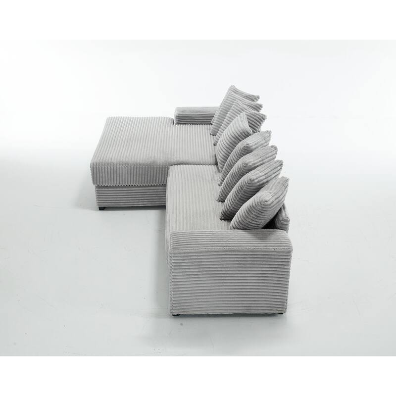 111" Corduroy L-Shaped Sectional Sofa with Left Chaise & 8 Pillows