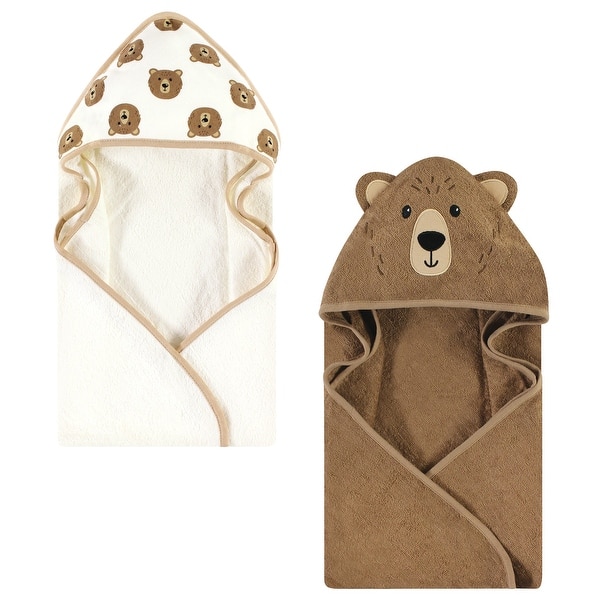 slide 1 of 1, Hudson Baby Cotton Animal Face Hooded Towel, Brown Bear 2-Pack, One Size - Brown Bear 2-Pack - One Size One Size - Brown Bear 2-Pack