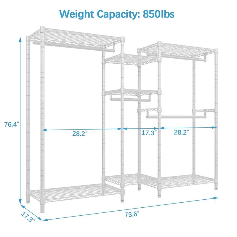 V6 Wire Garment Rack 5 Tiers Heavy Duty Clothes Rack for Hanging Clothes, Metal Clothing Rack Freestanding Closet Storage Rack