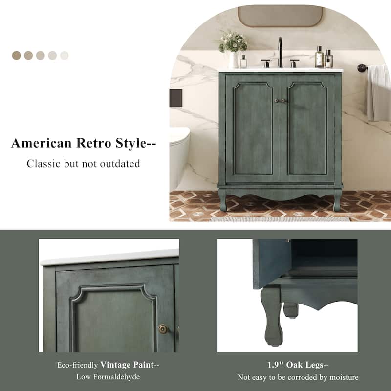 Christopher Knight Home - 30" Vintage Bathroom Vanity with Ceramic Sink & Adjustable Storage Shelves