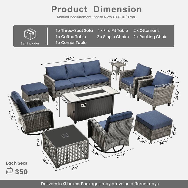 HOOOWOOO 10-piece Patio Furniture Set with Swivel Rocking Chairs Wicker Conversation Set