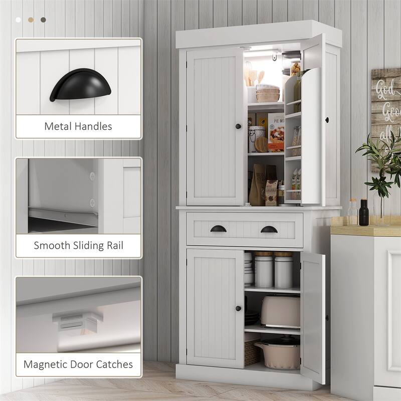71" Kitchen Pantry Cabinet w/Motion Sensor Light,Tall Storage Cabinet