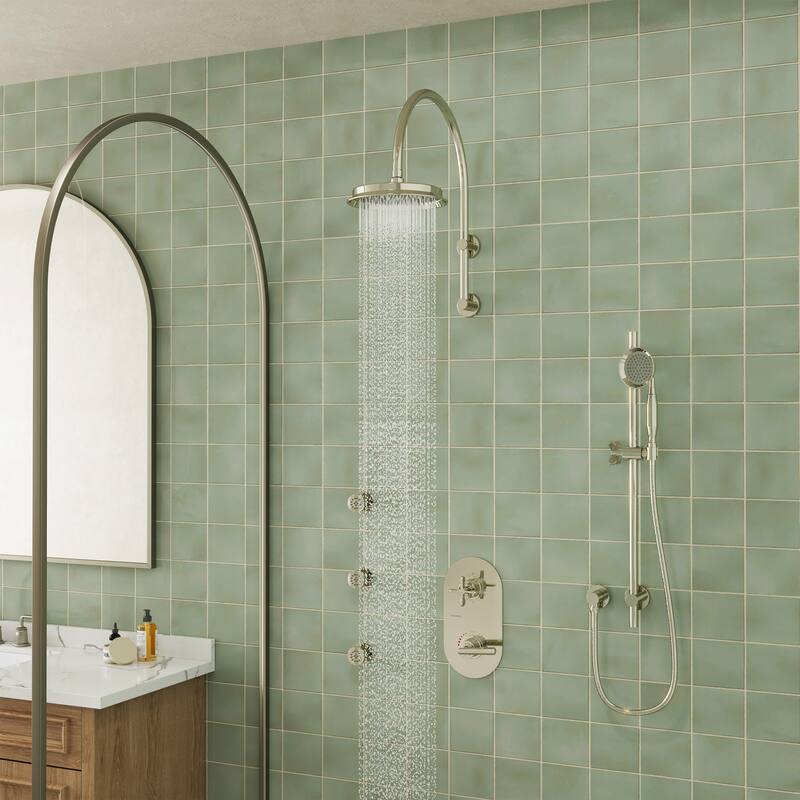 Thermostatic Shower System with 9 in. Rain Shower Head, Handheld Shower and 3 Body Jets, 3-Spray Wall Mount Shower Faucet Set