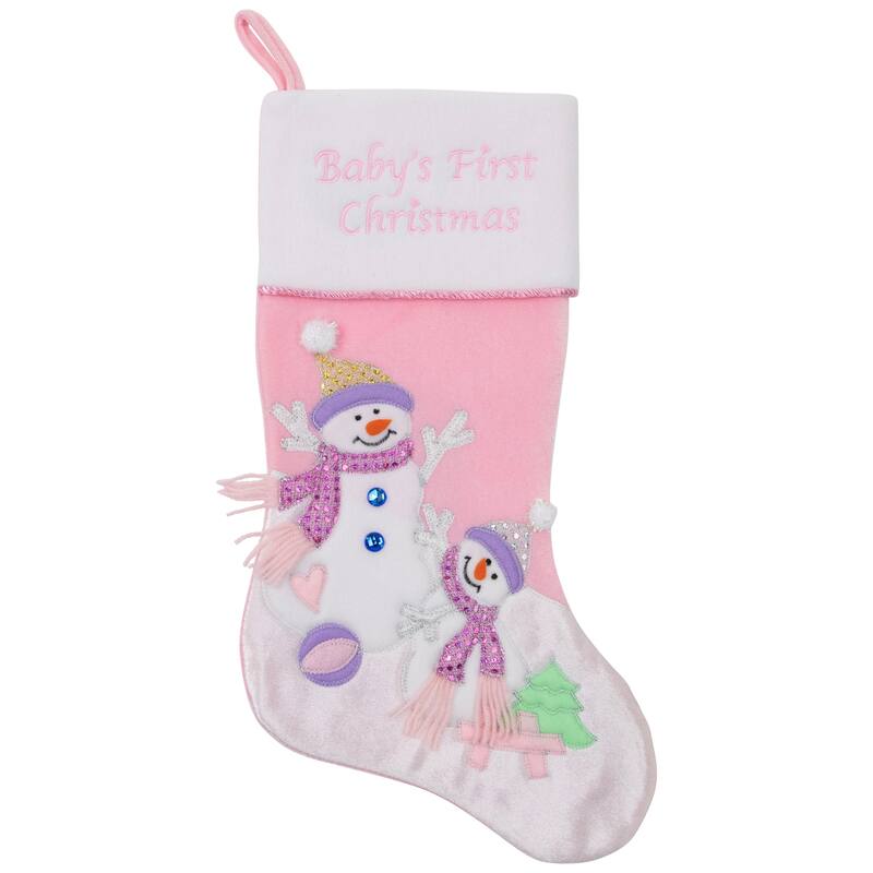 21 Light Pink Babys First Christmas Snowmen Christmas Stocking