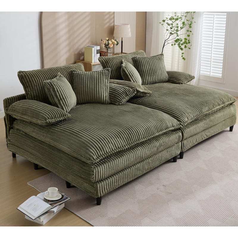 Harmonia 109" W Oversized Corduroy Sofa Bed, Deep Seat Double Lounge Chaise with 4 Pillows