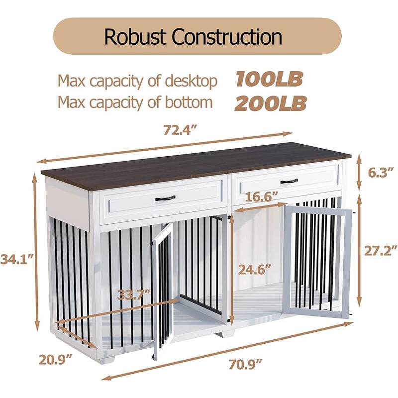 Spacious Dog Crate Furniture w/Convenient Drawers Dog Kennel Solution