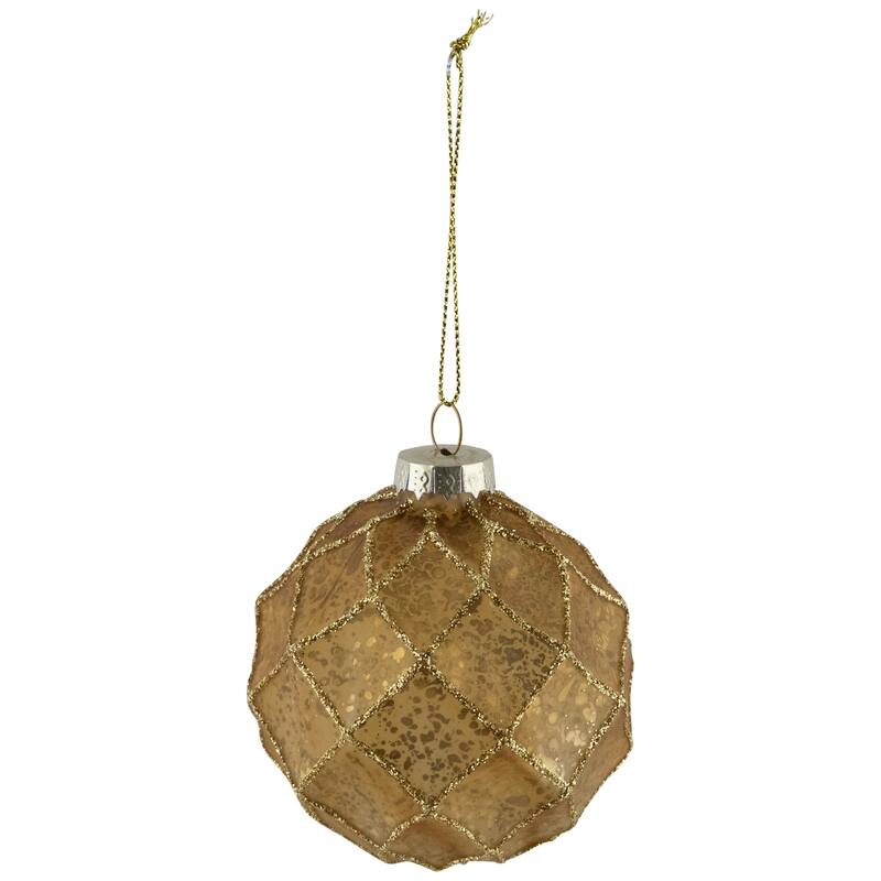 Geometric Glittered Mercury Glass Ball Christmas Ornaments - 3" (80mm) - Gold - 4ct