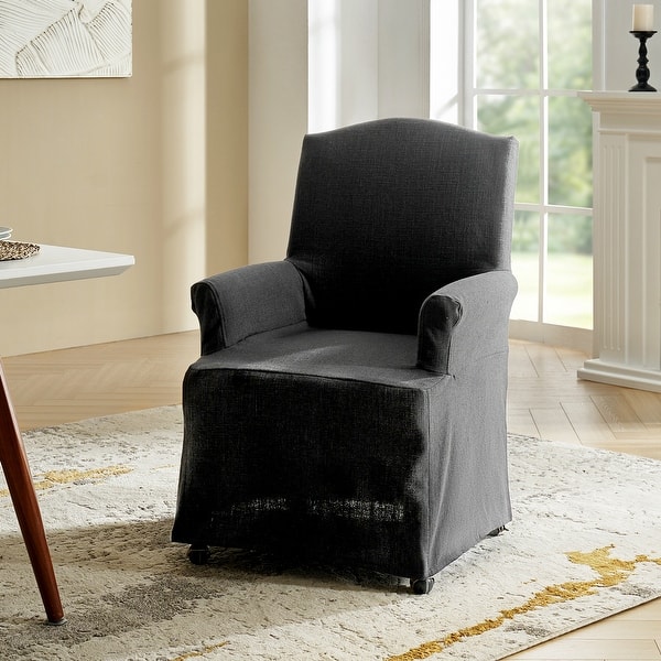 slide 2 of 8, Alethea Upholstered Slipcover Arm Dining Chair with Soild Wood Legs by HULALA HOME Charcoal