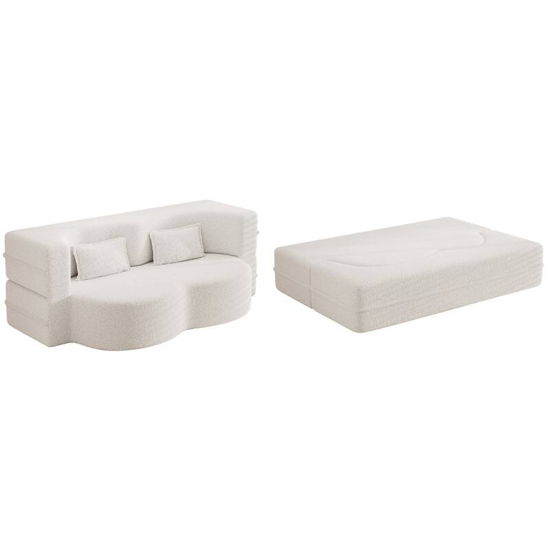 Modern Convertible Floor Sofa Bed - Full Size Foldable Sleeper with Memory Foam, 2 Pillows & No Assembly Needed