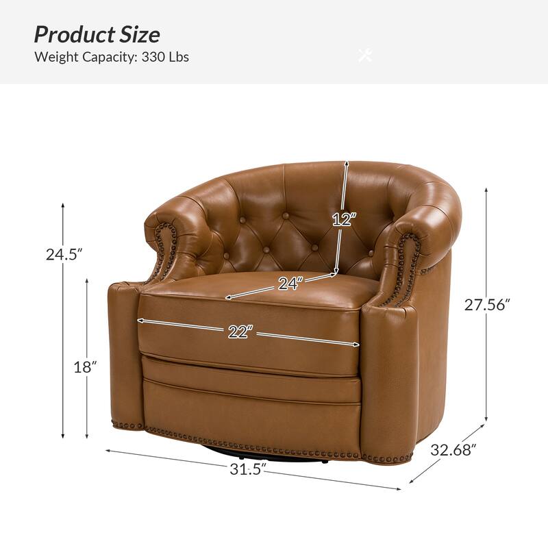 Felipe Modern Genuine Leather Swivel Chair With Tufted Back Set of 2 By HULALA HOME