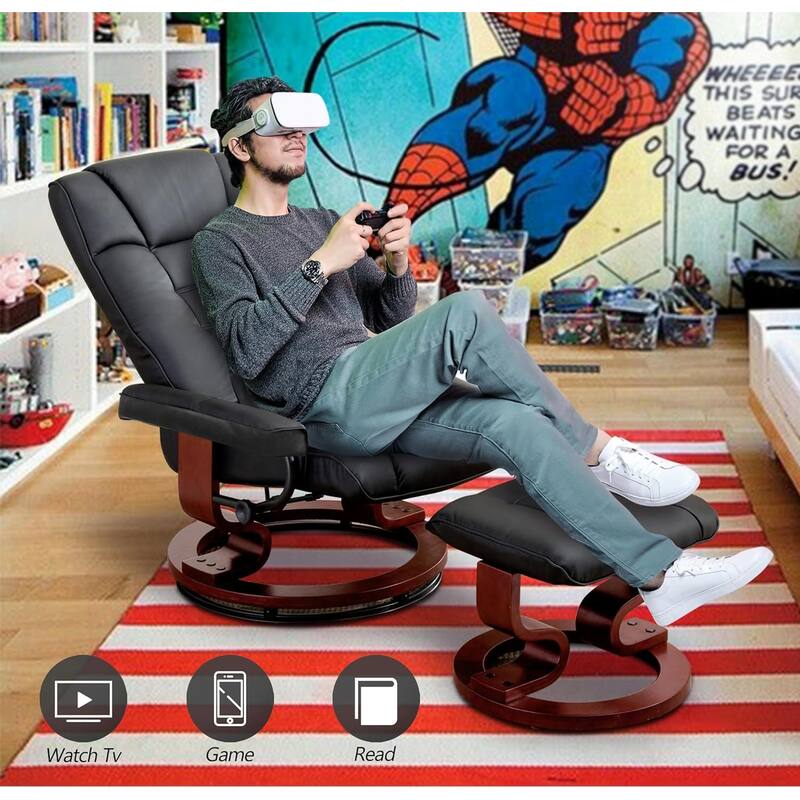 MCombo Set of 2 Swivel Recliner Chair with Wood Base and Ottoman