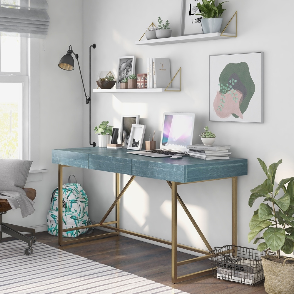 Flash Furniture Blue Corner Computer Desk with Hutch 