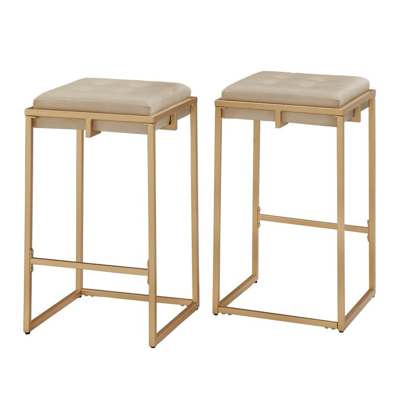 Perdita Gold Finish Velvet Button Tufted Bar Stools (Set of 2) by iNSPIRE Q Bold - Beige - Counter Height 24"