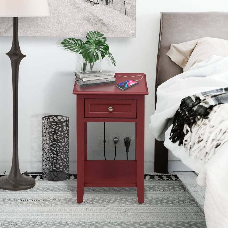 East West Furniture Denison Night Stand - Rectangle Modern End Table with a Drawer for Bedroom, 24x19 Inch, (Finish Options)