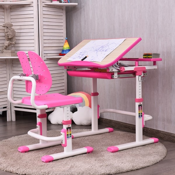 Shop Costway Children Desk Chair Set Adjustable Study Table Drawer
