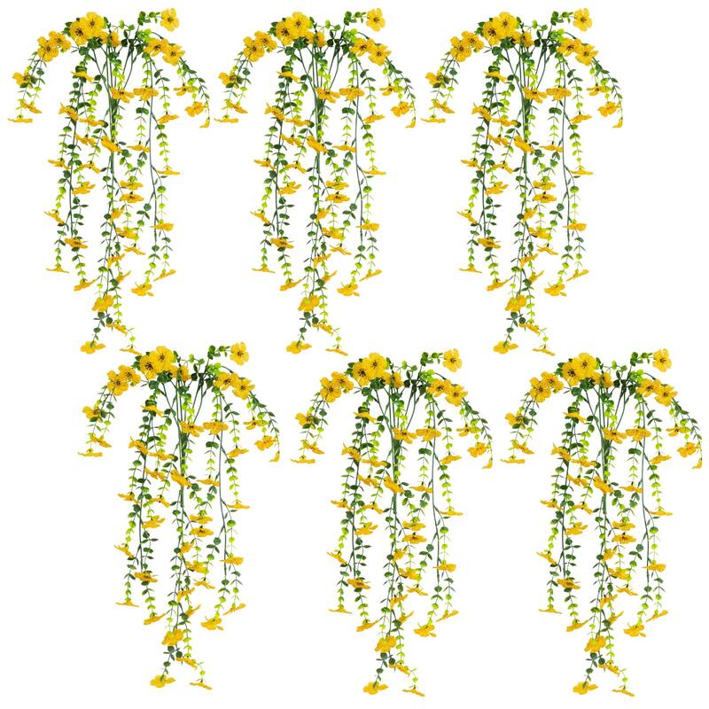 31-in UV Resistant Artificial Daisy Hanging Plant - Set of 6