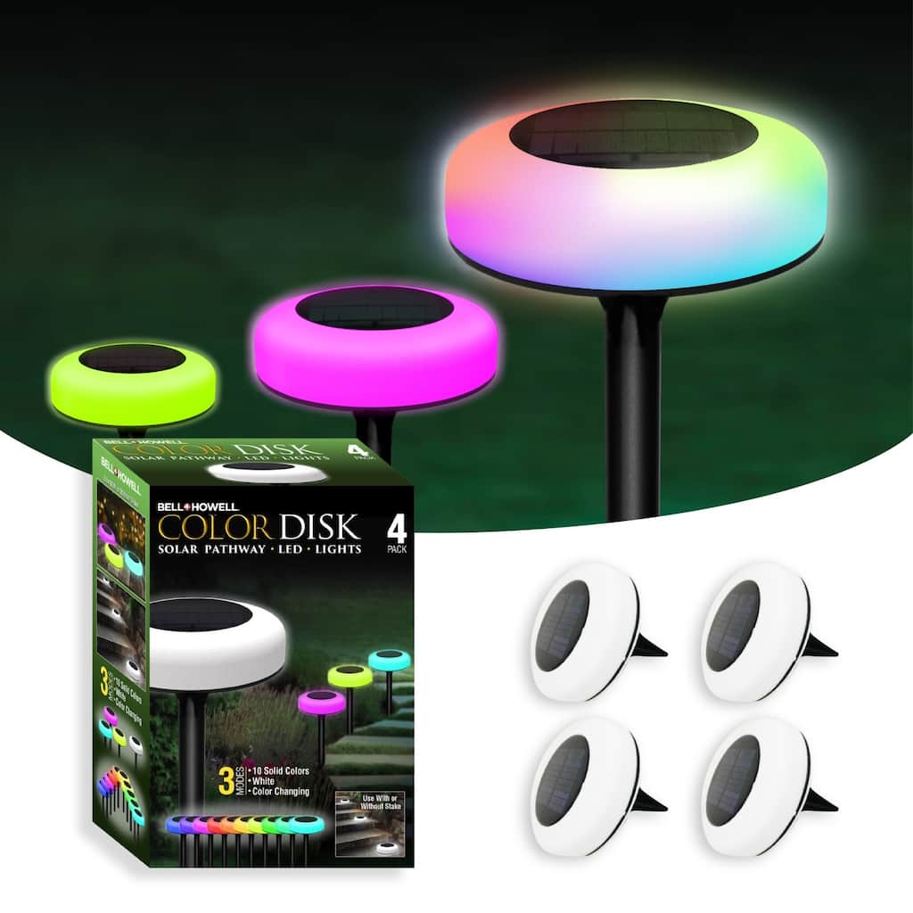 Bell + Howell Color Changing LED Solar Powered Disk Lights, 4 Pack - Multi