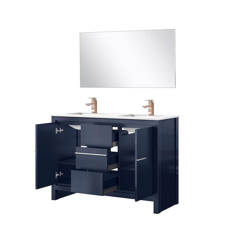 Lafarre Bath Vanity with Quartz Top, Sink, Mirror and Rose Gold Faucet