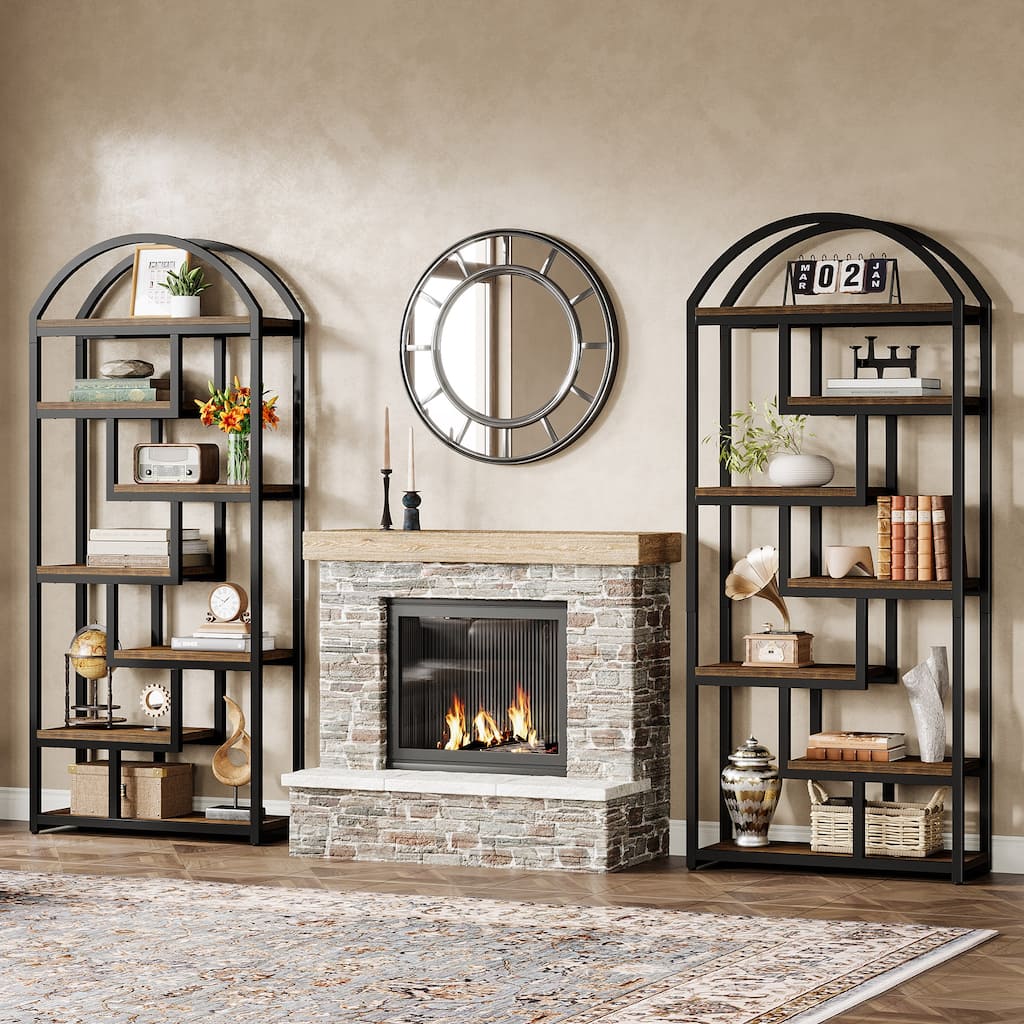 71" Tall Arched Bookshelf, Etagere Bookcase with Open Display Shelves