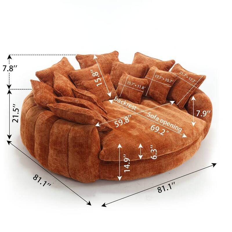 81.10" Double Bread Extra Large Round Sofa Bed with Armrests and Large Cushions