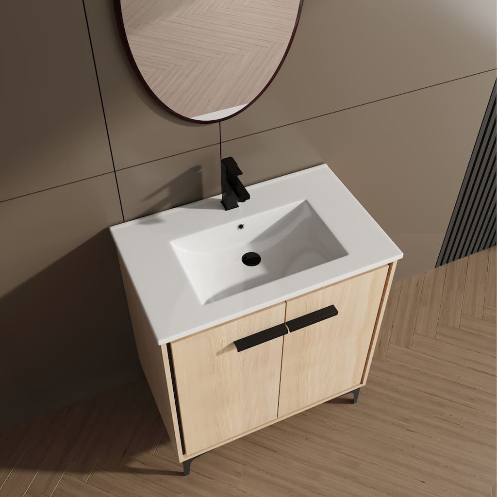 30-Inch Bathroom Vanity with Double Doors, Engineered Wood Cabinet, Floor-to-Ceiling Design, Ample Storage Space