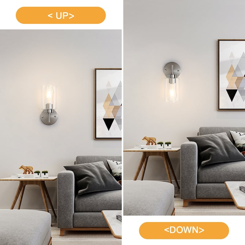 1-Light Modern Bathroom Vanity Light with Clear Glass Shades（Set of 2), Industrial Wall Sconces, Modern Wall Lights