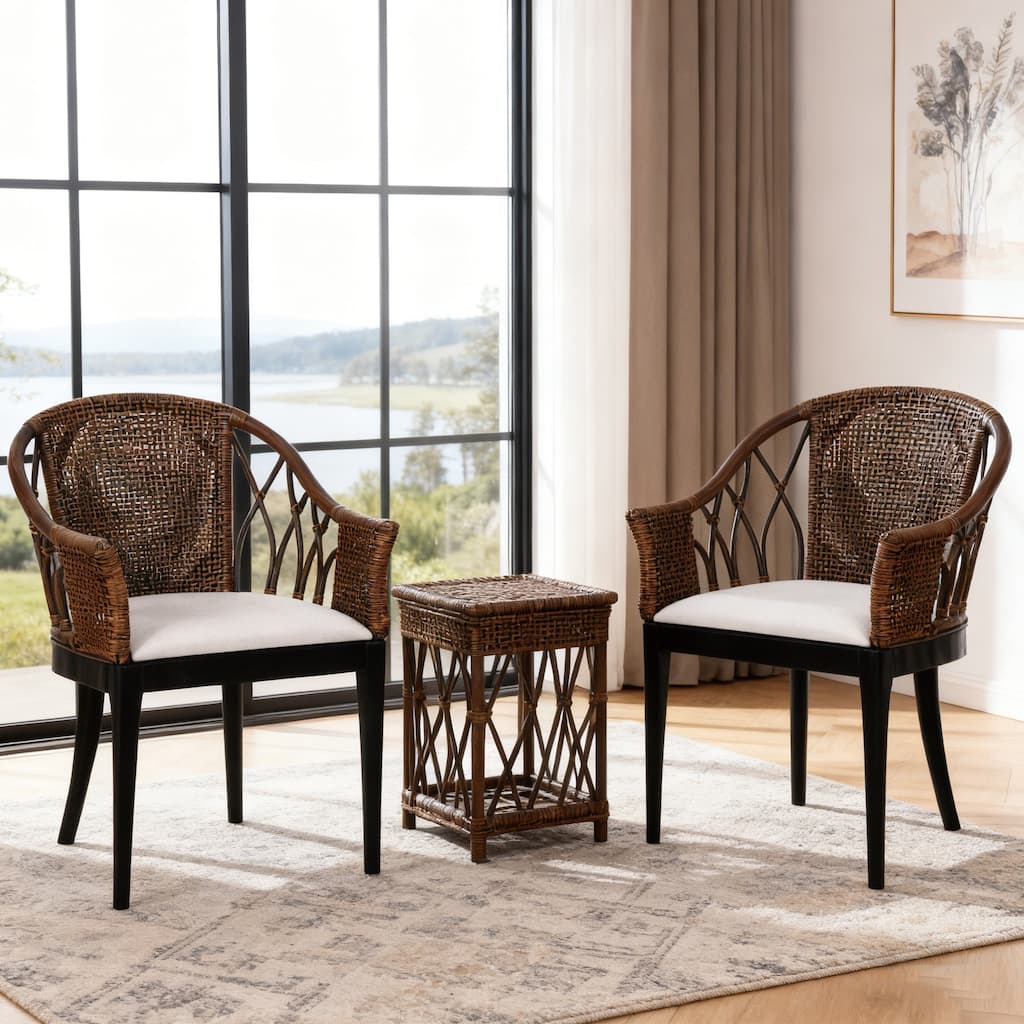 Bohemian 18" W Rattan Barrel Arm chair with Upholstered Seat Accent Chair