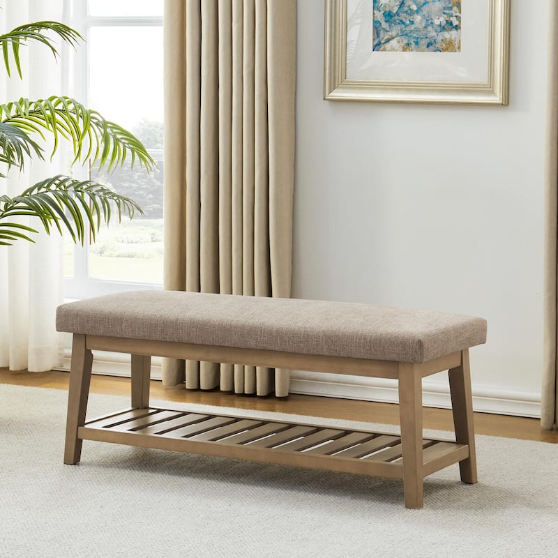 Entryway Shoe Bench Storage Bench Upholstered Bench - Brown