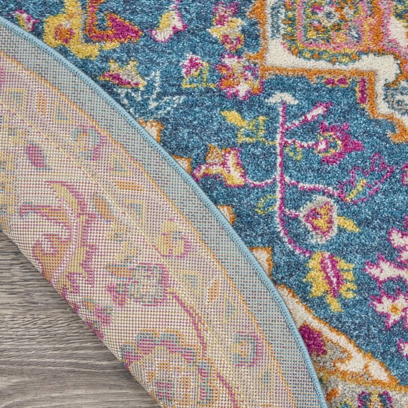 Raqas Power Loomed Geometric Floral Area Rug By HomeRoots - 5' Round