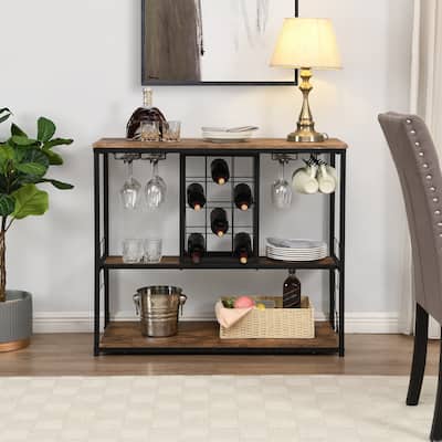 Wine Rack with Glass Holder Bar Cabinet 3 -Tier Storage Shelves