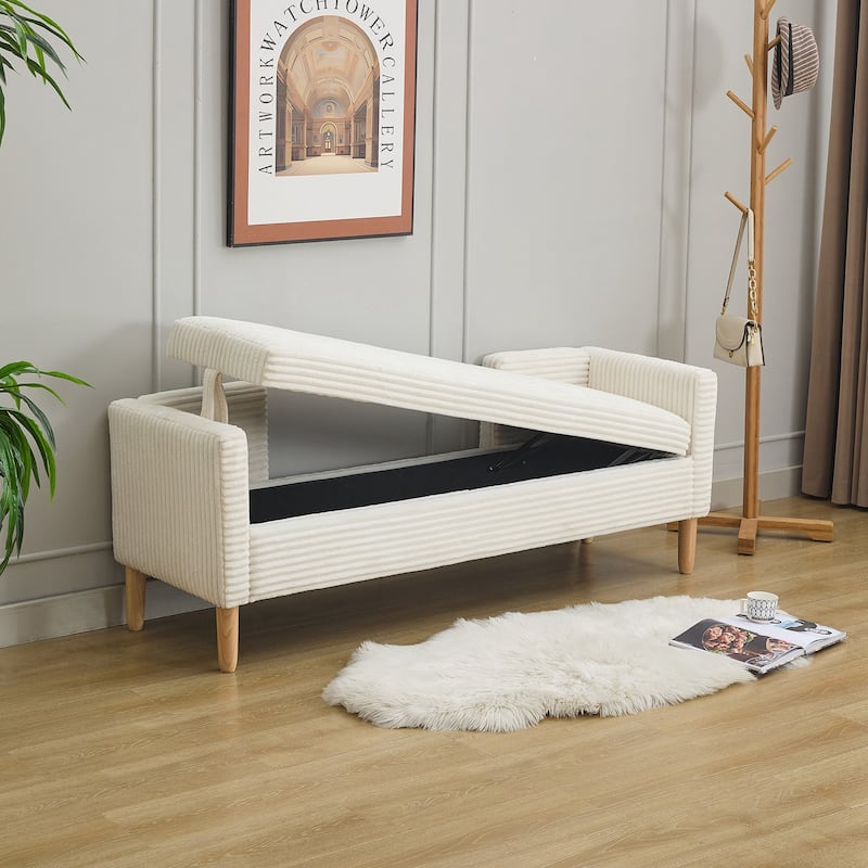 Corduroy Storage Soft Bench with Armrests, Backrest and Two bolster Pillows for Living Room, Entryway and Bedroom