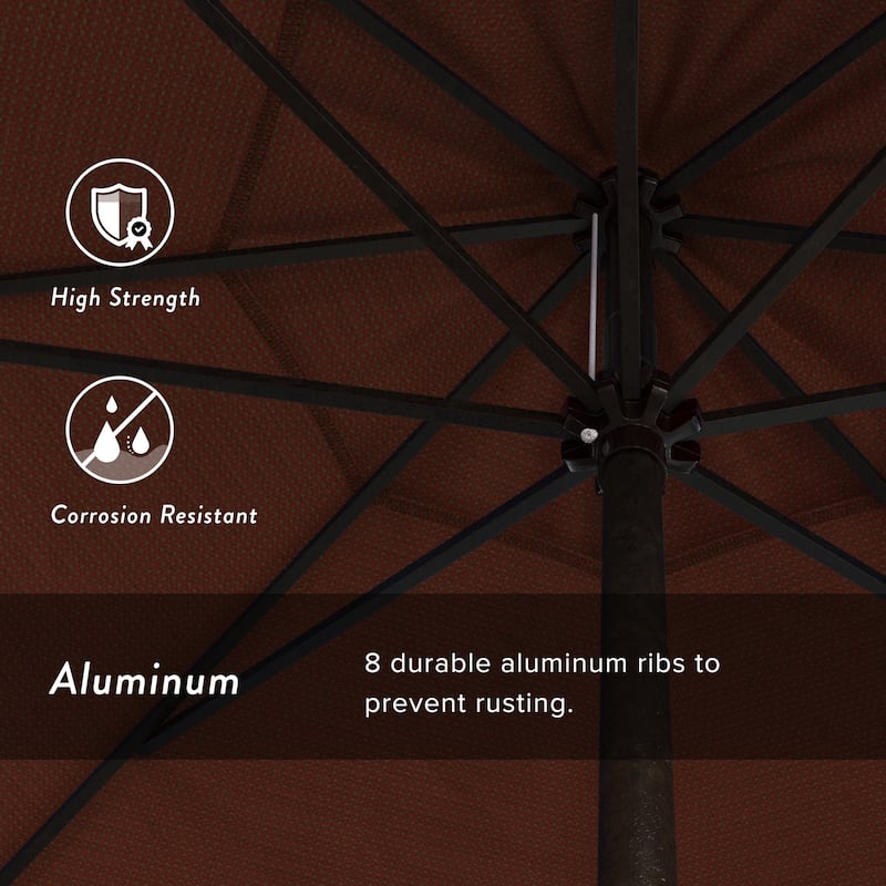 California Umbrella 7.5' Round Crank Lift Auto Tilt 8 Rib Aluminum Patio Umbrella, Bronze Finish, Olefin Royal Blue Fabric