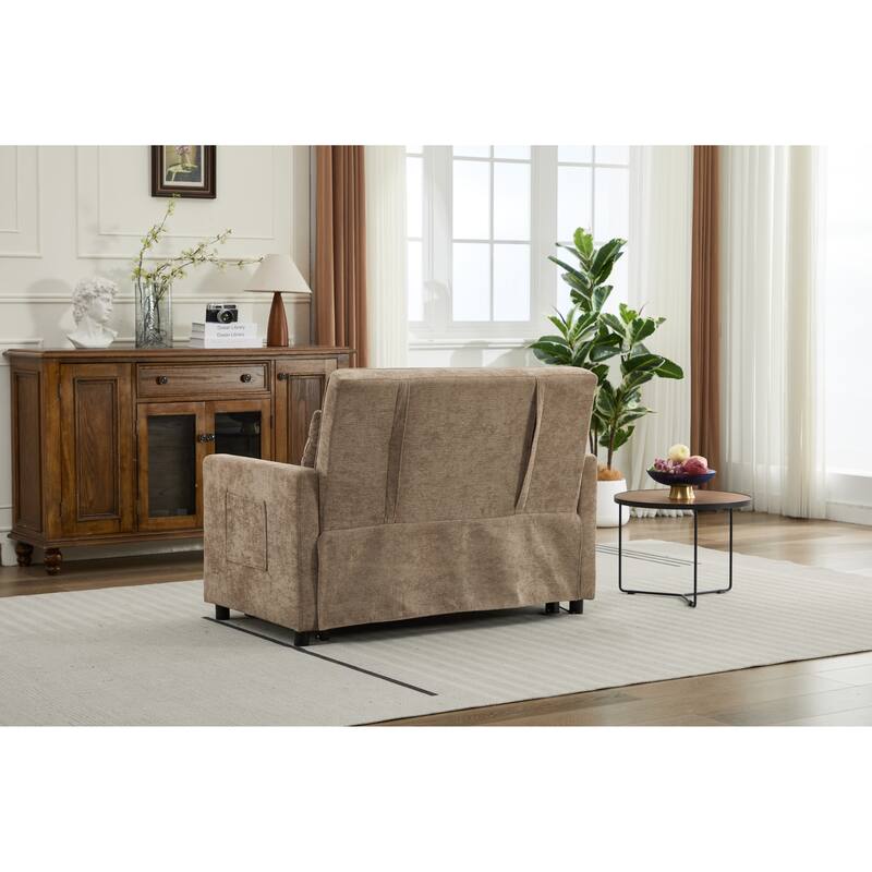Pull-Out Sofa Bed Daybed, Lounge Chaise Loveseat with Adjustable Backrest, Convertible Sleeper Sofa with USB Charging