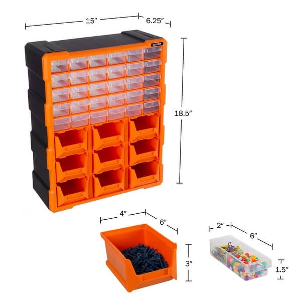 Plastic Storage Drawers - 39-Drawer Screw Organizer - Craft Cabinet for Storing Hardware, Beads, Toys by Stalwart (Black)