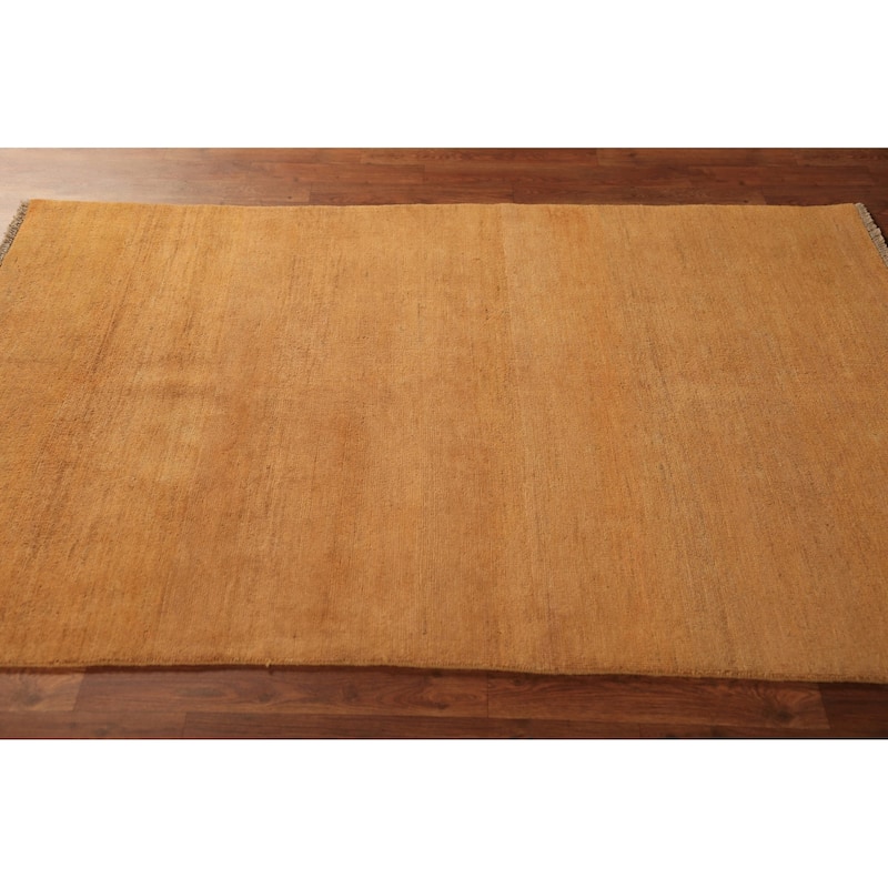 Gold Gabbeh Modern Rug Hand-Knotted Tribal Wool Carpet - 3'11" x 5'10"